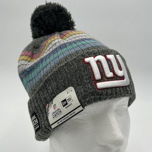 New York Giants New Era NFL Crucial Catch Pom Women’s Winter Hat Stripped Gray